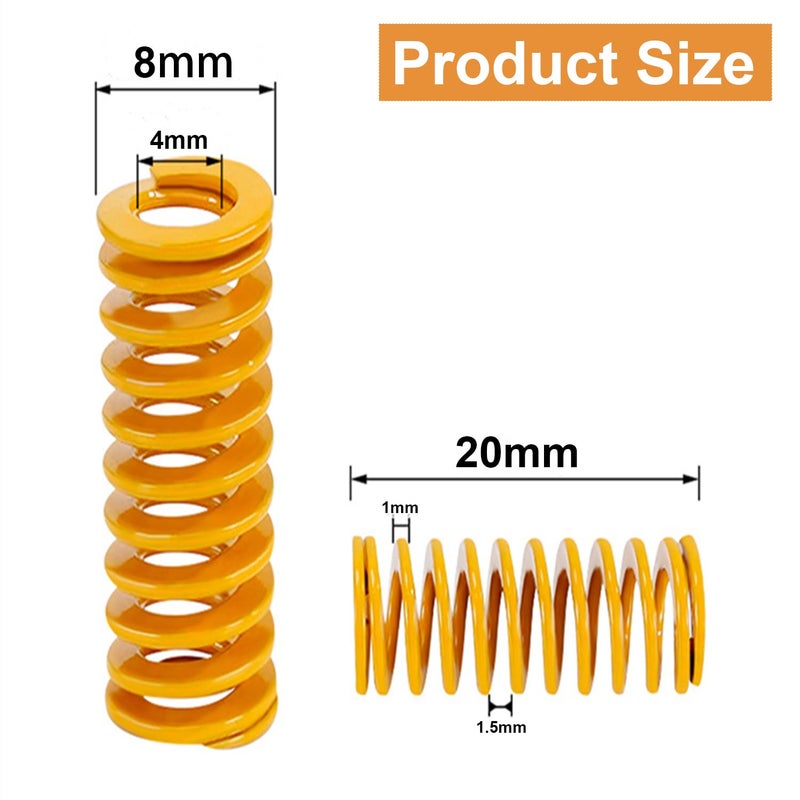 HUAREW 3D Printer Die Spring 8mm OD 20mm Long Light Load Compression Mould Die Spring Yellow Compression Mould Die Spring for The Ender 3s Bed (Pack of 10 Pcs) - Image 2